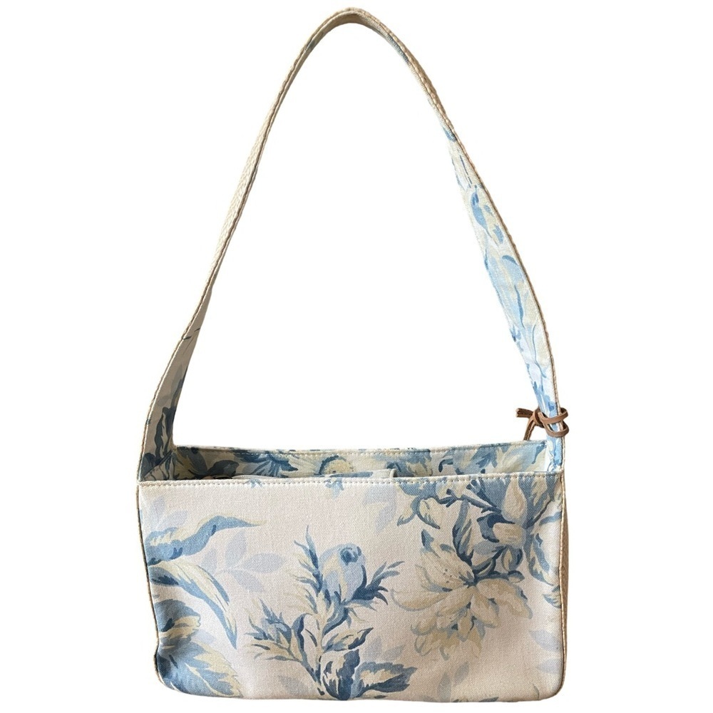 Vintage Fossil Blue and Ivory Floral Canvas Shoulder Bag - Picture 5 of 15